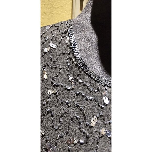 Notations Black Sleeveless Glass Beaded Sequin Sleeveless Cocktail Blouse L - Picture 4 of 6